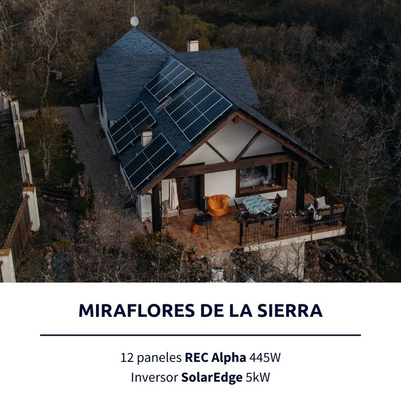 Instalación solar de Lumio en Miraflores de la Sierra: 12 paneles REC Alpha 445W, inversor SolarEdge 5kW