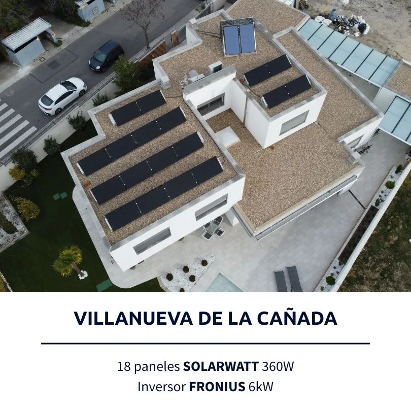 Instalación solar de Lumio en Villanueva de la Cañada: 18 paneles SOLARWATT 360W, inversor FRONIUS 6kW
