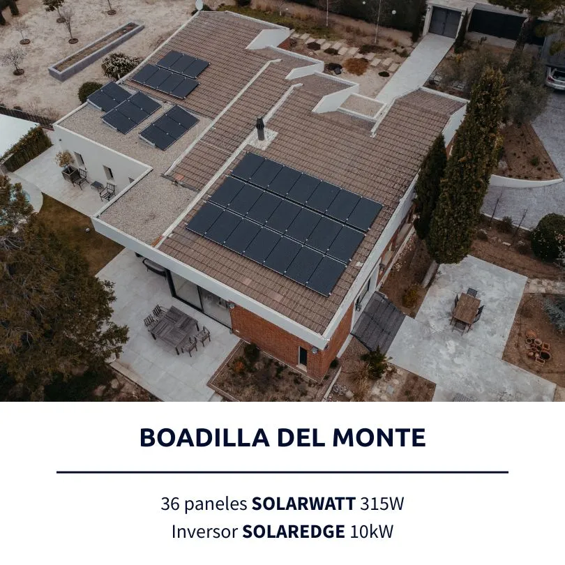 Instalación solar de Lumio en Boadilla del Monte: 36 paneles SOLARWATT 315W, inversor SolarEdge 10kW