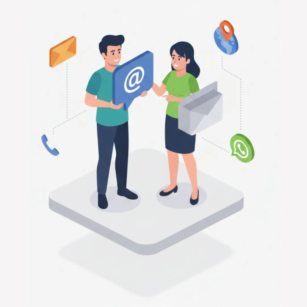 Dos personas de Lumio comunicándose por email, teléfono y WhatsApp